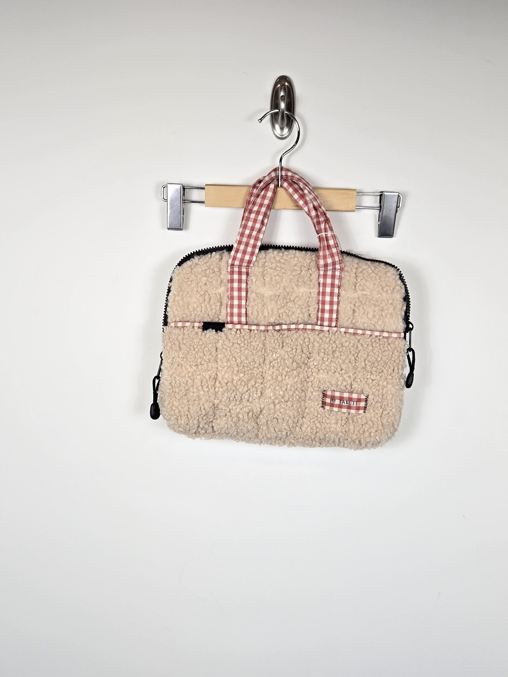Zara Teddy Sherpa Tablet Bag Gingham Laptop Case Cottagecore New With Tags